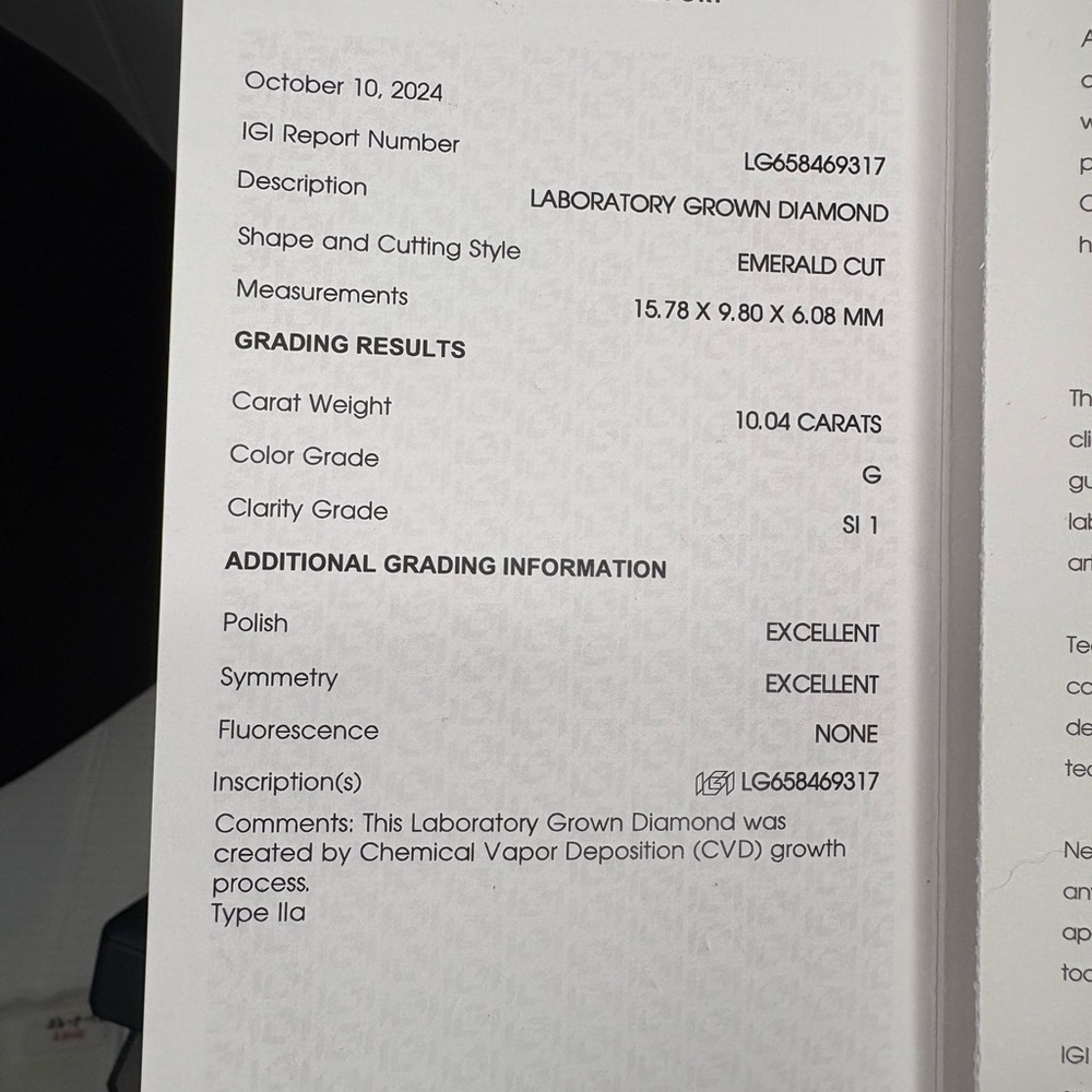 10.04ct Emerald Cut Lab Grown Diamond Ring – IGI Certified – Size 6.5 18k White - Picture 4 of 16
